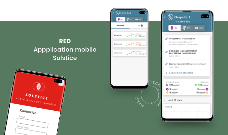 Maquettes de l'application mobie Solstice